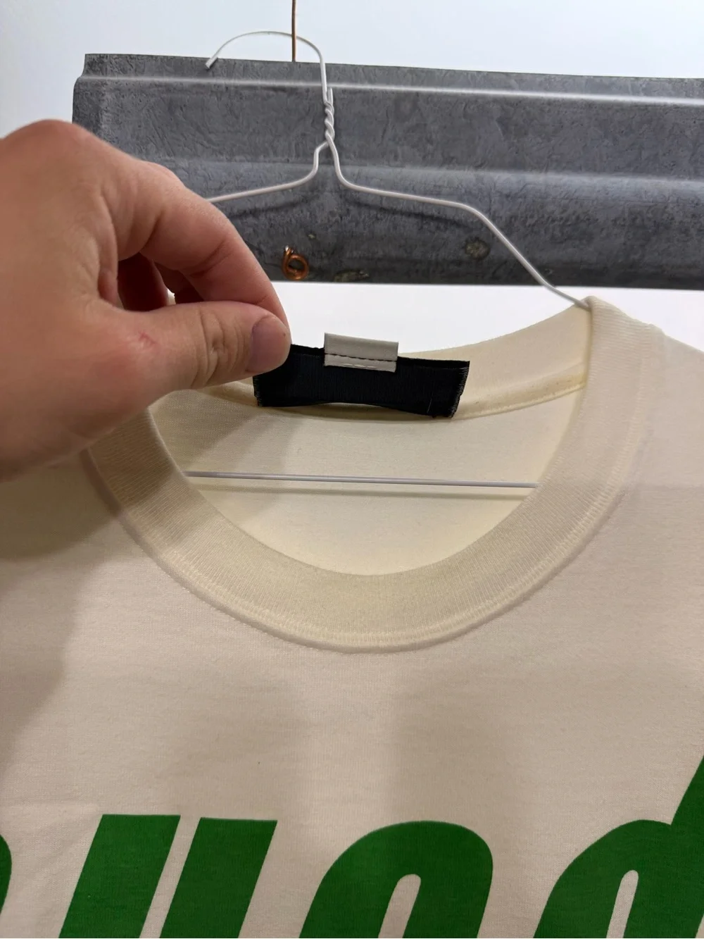 Gucci Cream Crewneck T-Shirt with Green Graphic